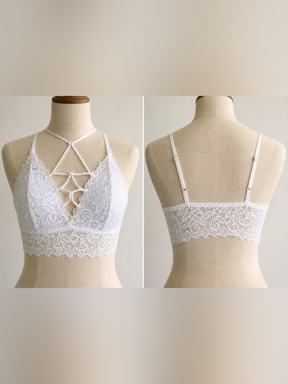 White Lace Strappy Bralette with Harness Detail